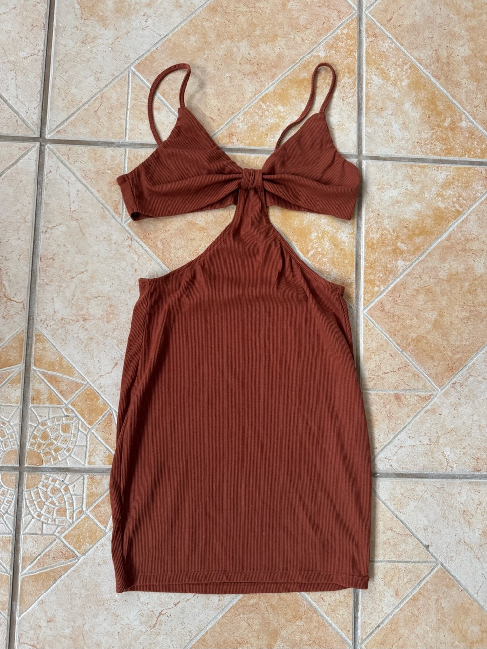 Sleeveless Tie-Front Mini Dress in Rust
